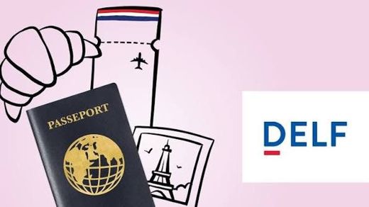 DELF certification — passport and travel illustration